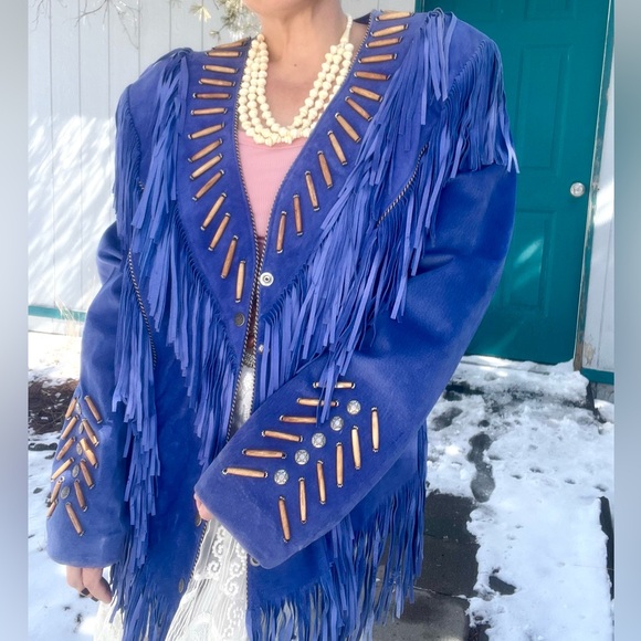EUC Tribe American Leather Fringe Jacket With Coin and Bead Detail Fringe Tassel - Picture 3 of 10